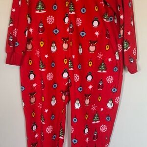 Festive Red Penguin Onesie Pajamas